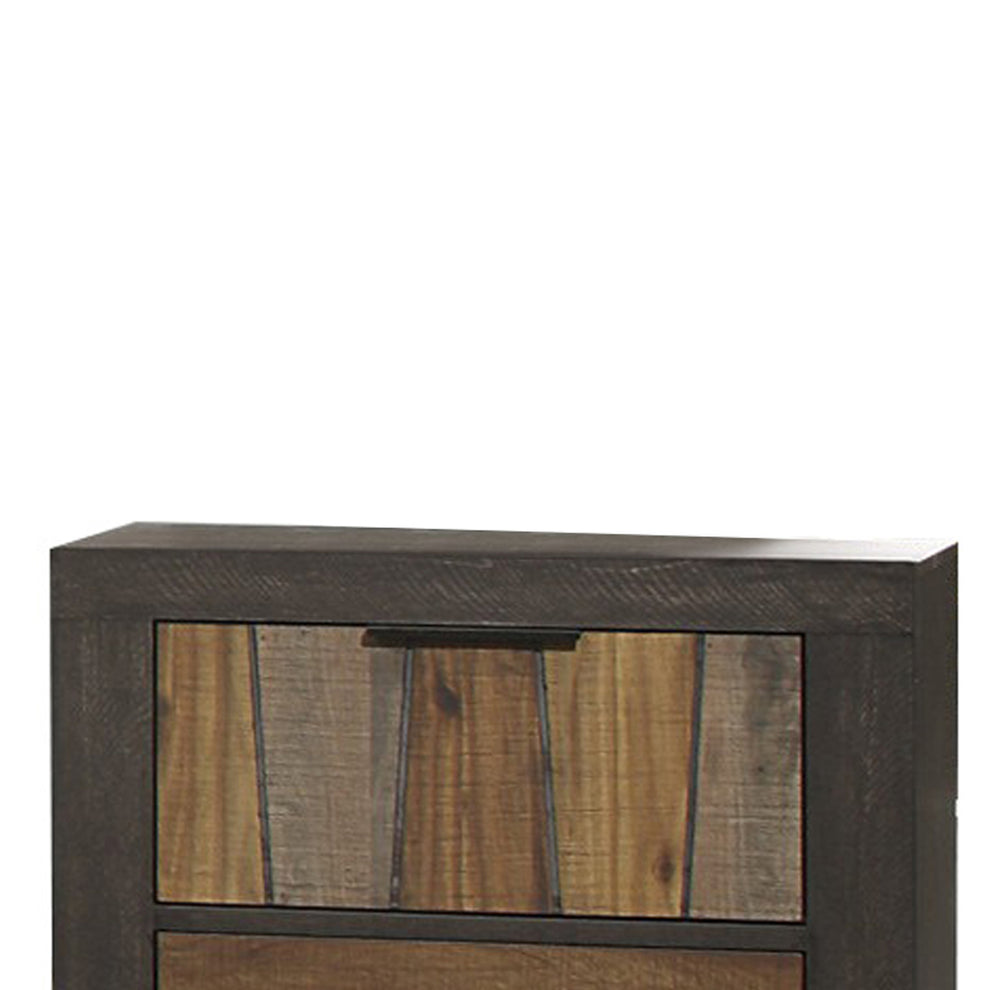 Plank Style 2 Drawer Wooden Nightstand With Metal Bar Handles, Brown By Benzara | Nightstands | Modishstore - 2