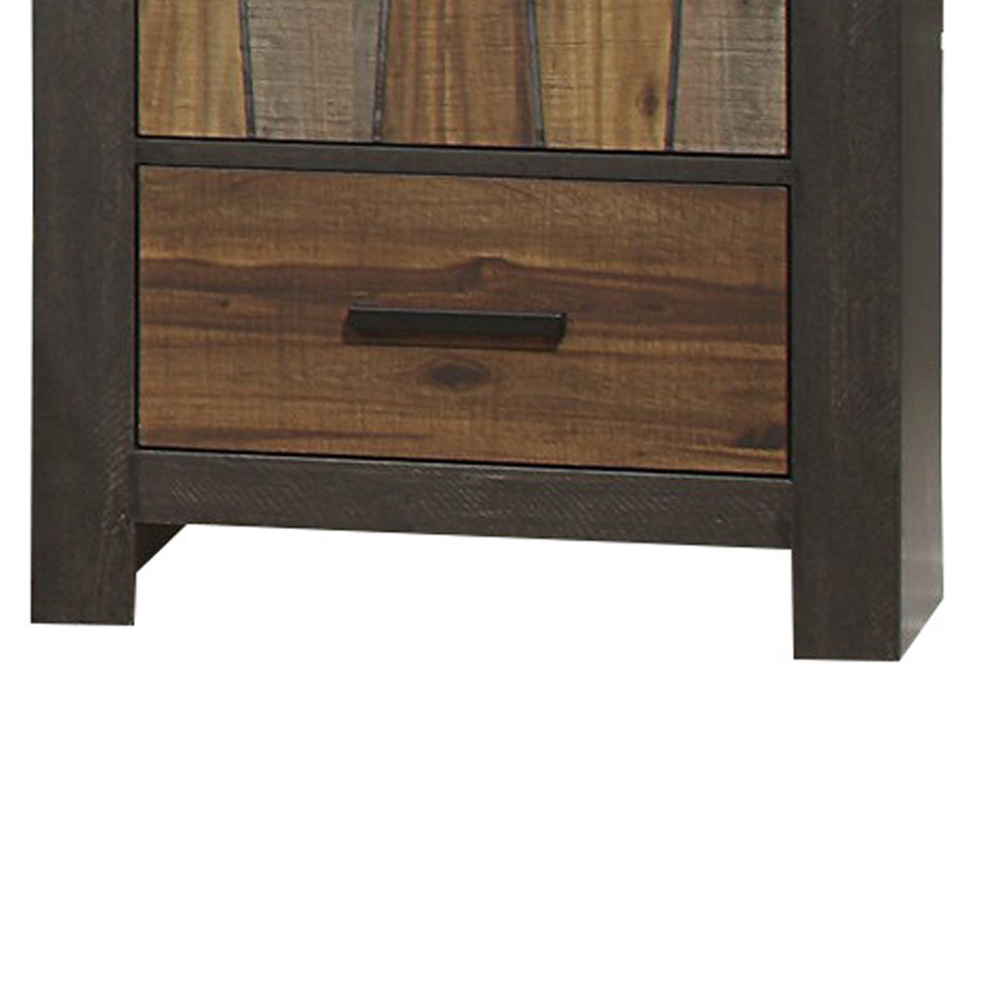 Plank Style 2 Drawer Wooden Nightstand With Metal Bar Handles, Brown By Benzara | Nightstands | Modishstore - 3