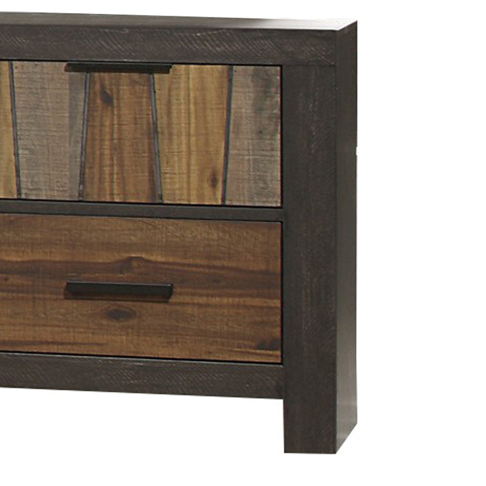 Plank Style 2 Drawer Wooden Nightstand With Metal Bar Handles, Brown By Benzara | Nightstands | Modishstore - 4
