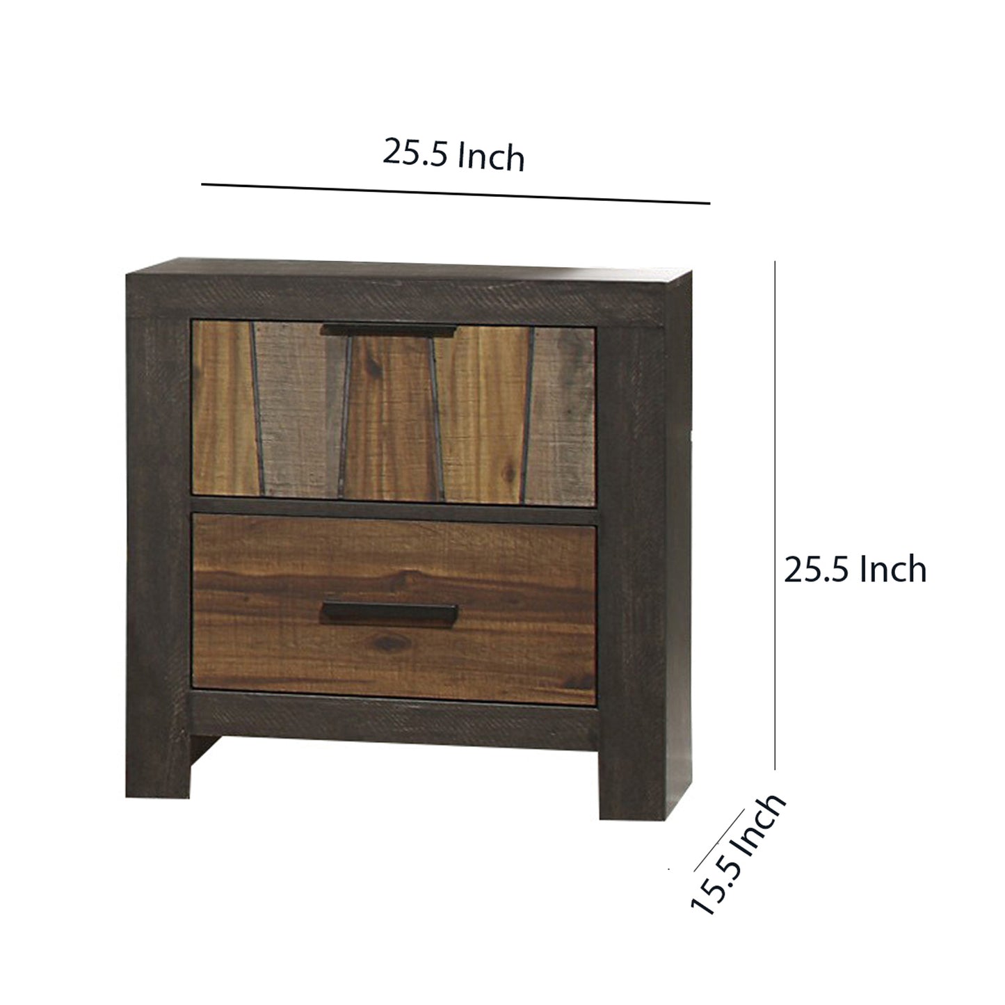 Plank Style 2 Drawer Wooden Nightstand With Metal Bar Handles, Brown By Benzara | Nightstands | Modishstore - 5