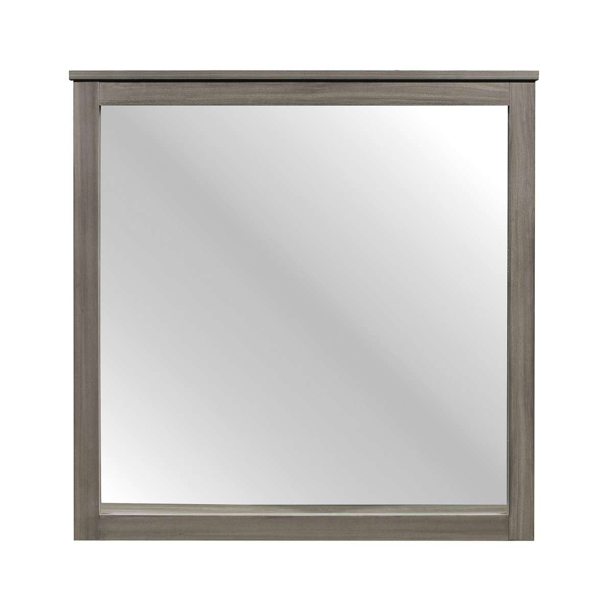 Square Wooden Frame Mirror With Grain Details, Dark Gray And Silver By Benzara | Mirrors |  Modishstore  - 5