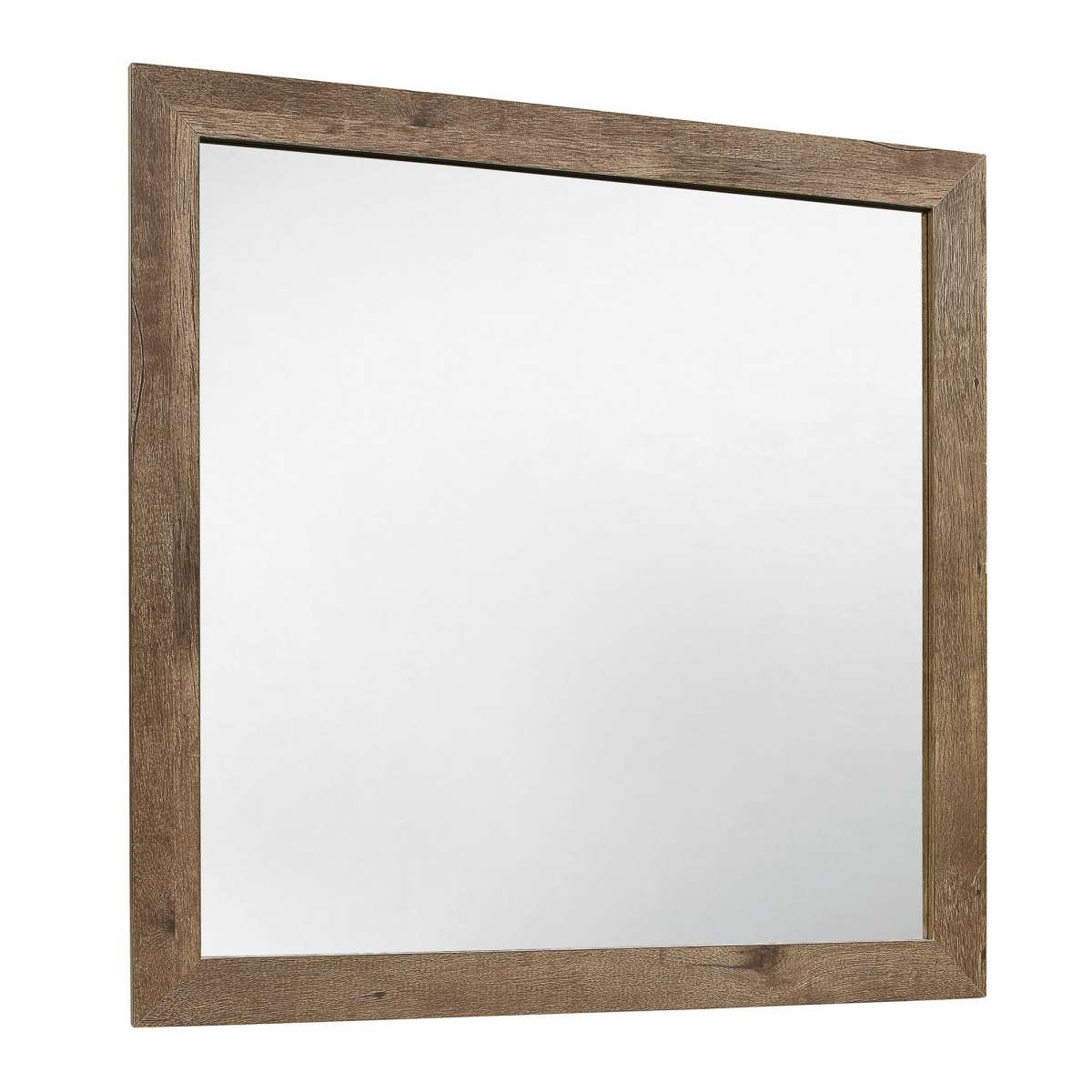 Square Wooden Frame Mirror With Rough Hewn Saw Texture, Brown And Silver By Benzara | Mirrors |  Modishstore  - 6