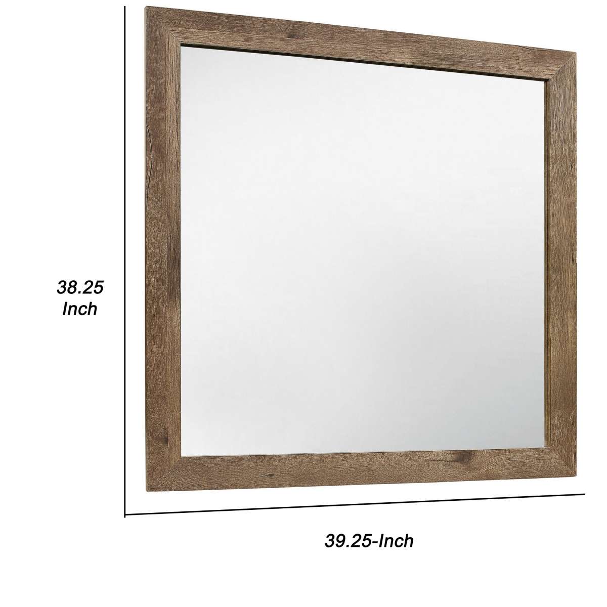 Square Wooden Frame Mirror With Rough Hewn Saw Texture, Brown And Silver By Benzara | Mirrors |  Modishstore  - 3
