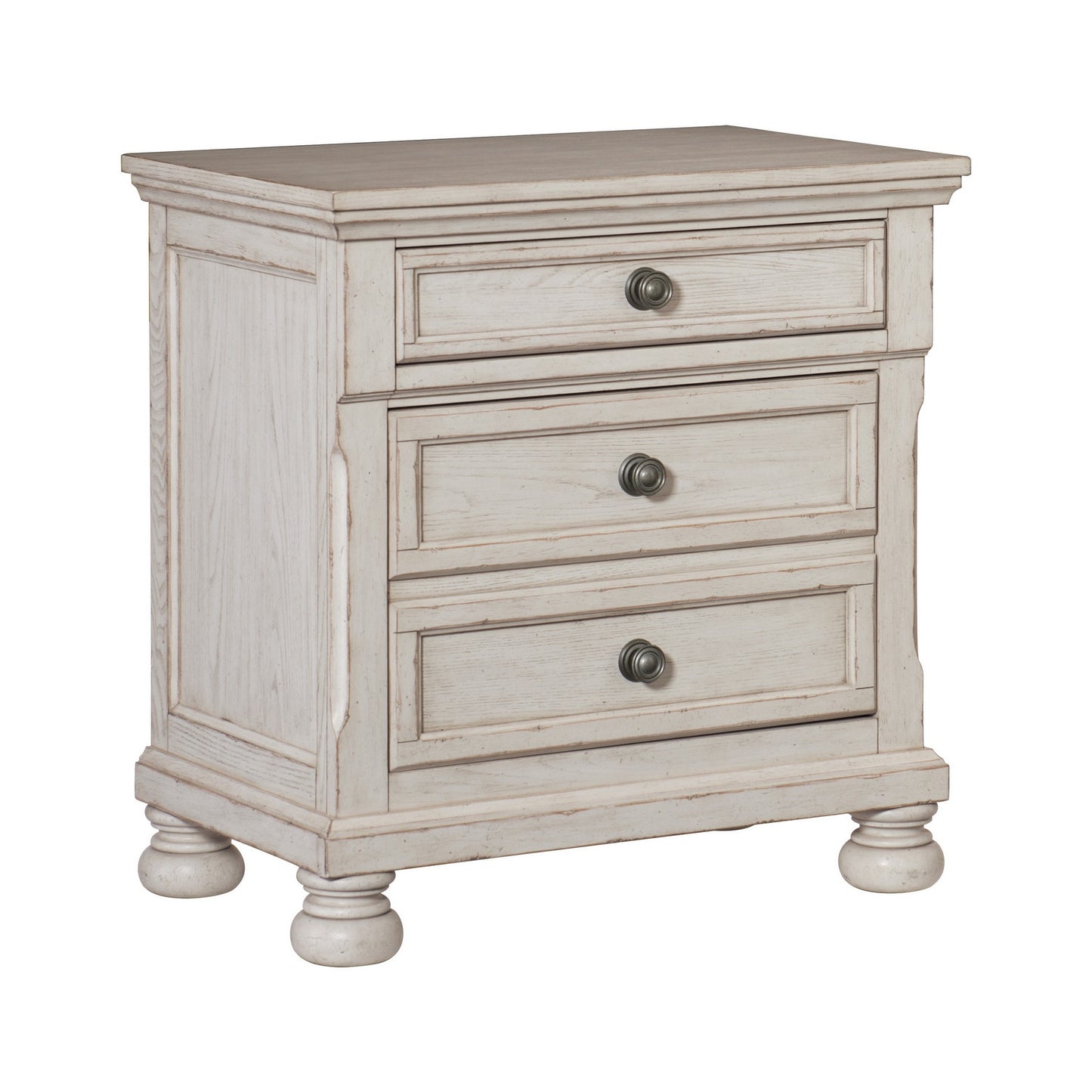 Cottage 2 Drawer Nightstand With Molded Details And Bun Feet, Antique White By Benzara | Nightstands | Modishstore - 3