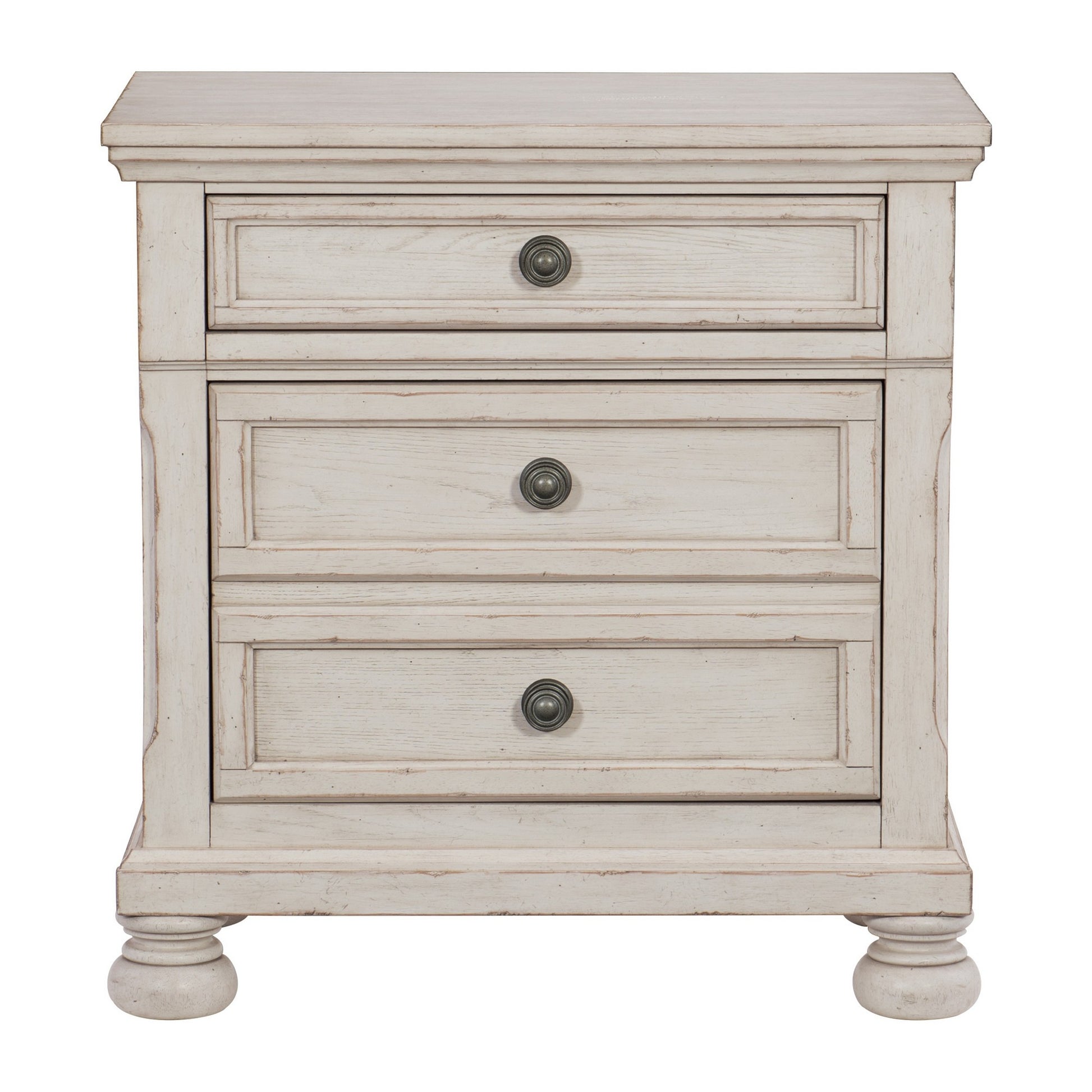 Cottage 2 Drawer Nightstand With Molded Details And Bun Feet, Antique White By Benzara | Nightstands | Modishstore - 5