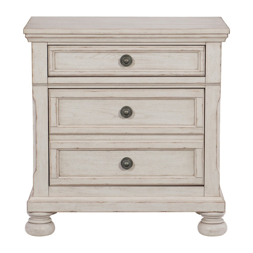 Cottage 2 Drawer Nightstand With Molded Details And Bun Feet, Antique White By Benzara | Nightstands | Modishstore - 5