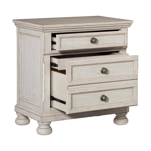 Cottage 2 Drawer Nightstand With Molded Details And Bun Feet, Antique White By Benzara | Nightstands | Modishstore