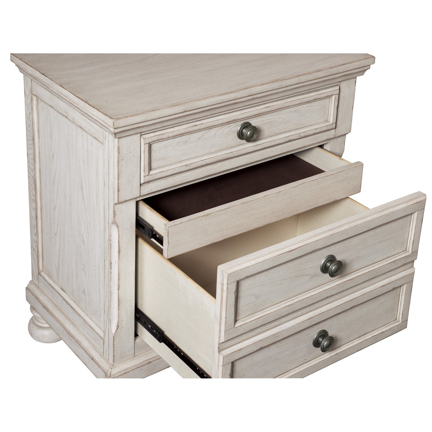 Cottage 2 Drawer Nightstand With Molded Details And Bun Feet, Antique White By Benzara | Nightstands | Modishstore - 4