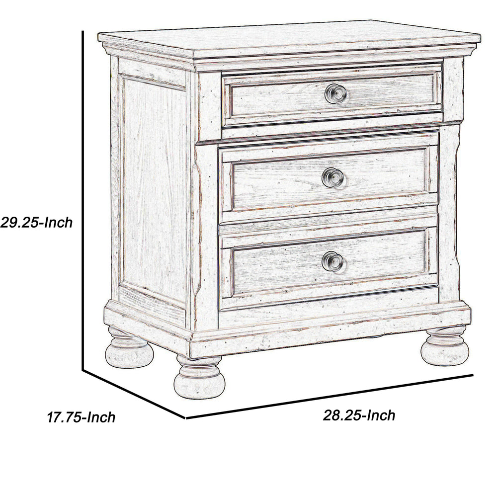Cottage 2 Drawer Nightstand With Molded Details And Bun Feet, Antique White By Benzara | Nightstands | Modishstore - 2