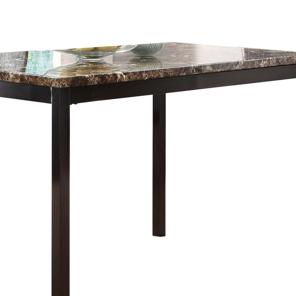 Faux Marble Top Dining Table With Metal Straight Legs, Brown And Black By Benzara | Dining Tables |  Modishstore  - 2