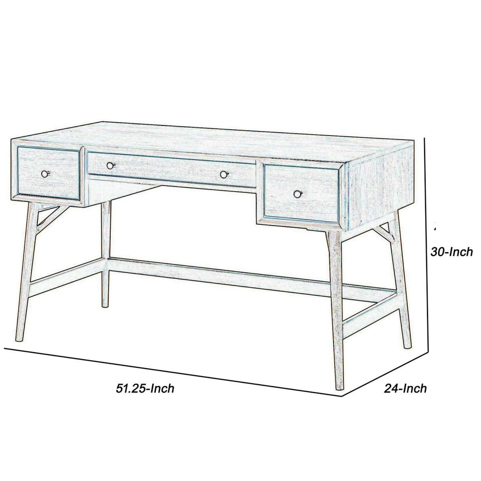 3 Drawer Wooden Writing Desk With Splayed Legs, Walnut Brown By Benzara | Desks |  Modishstore  - 5