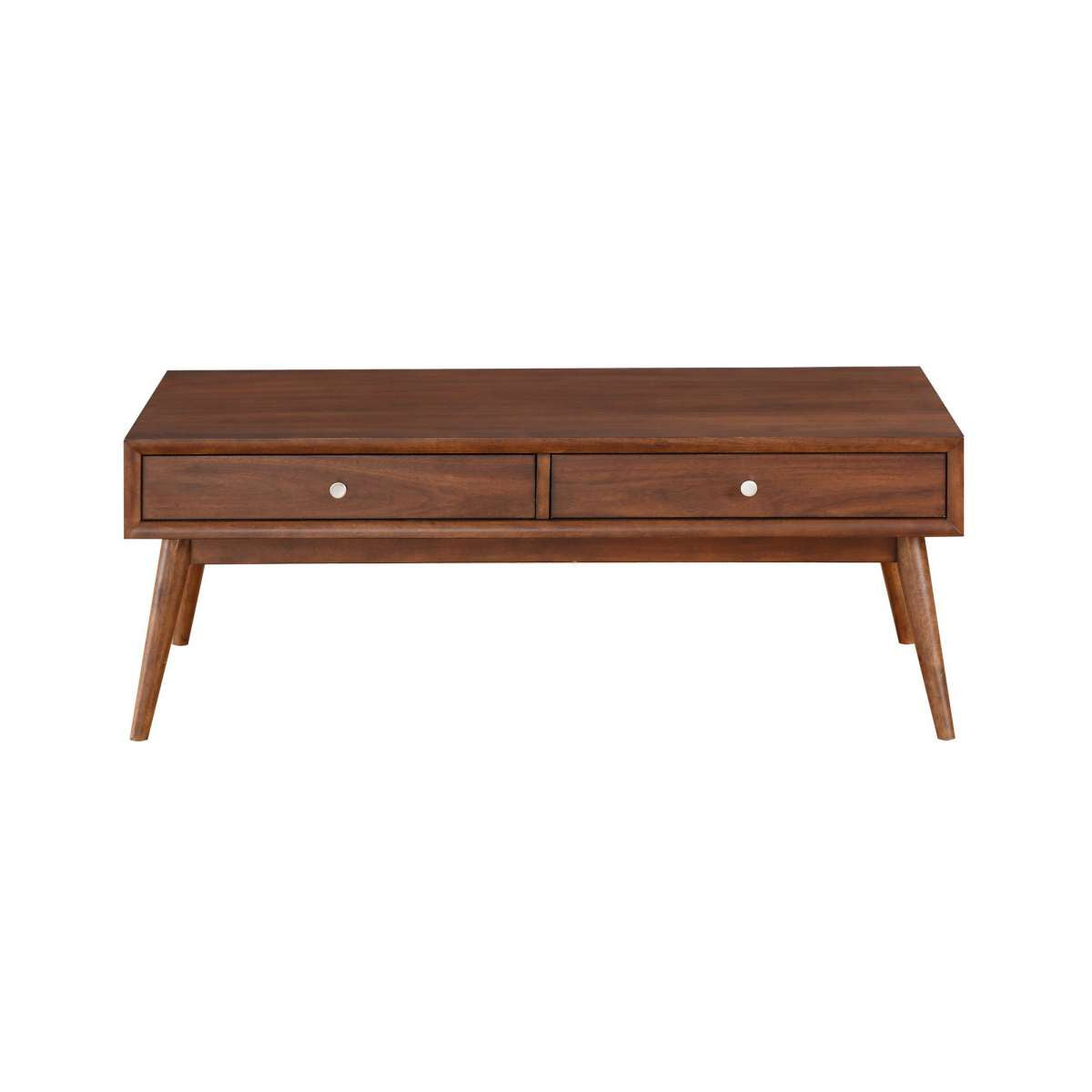 2 Drawer Wooden Coffee Table With Splayed Legs, Walnut Brown By Benzara | Coffee Tables |  Modishstore 