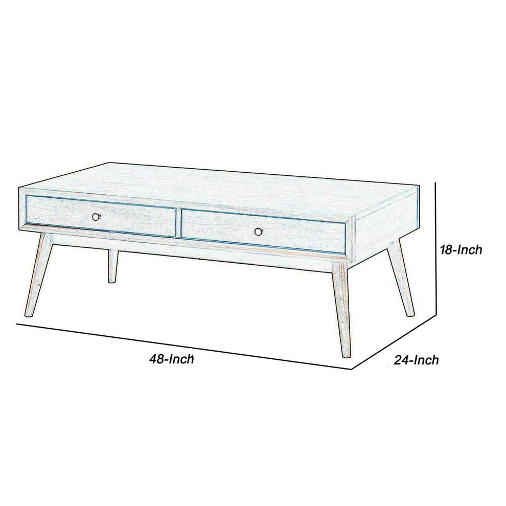 2 Drawer Wooden Coffee Table With Splayed Legs, Walnut Brown By Benzara | Coffee Tables |  Modishstore  - 3