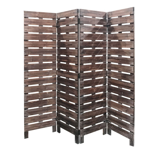 4 Panel Wooden Room Divider With Horizontal Planks, Brown By Benzara | Room Divider |  Modishstore 