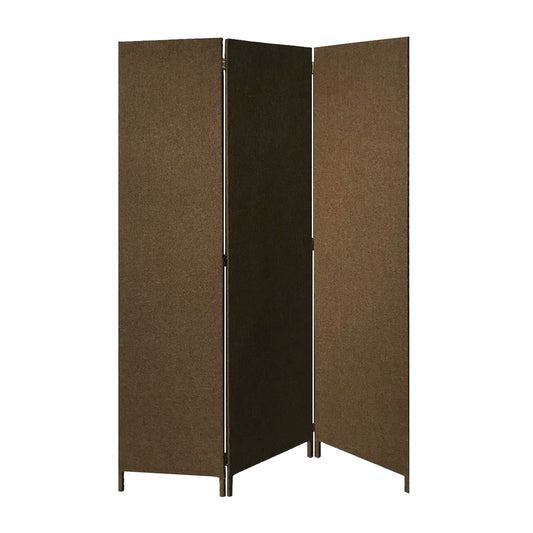 3 Panel Fabric Upholstered Wooden Screen With Straight Legs, Brown By Benzara | Room Divider |  Modishstore 