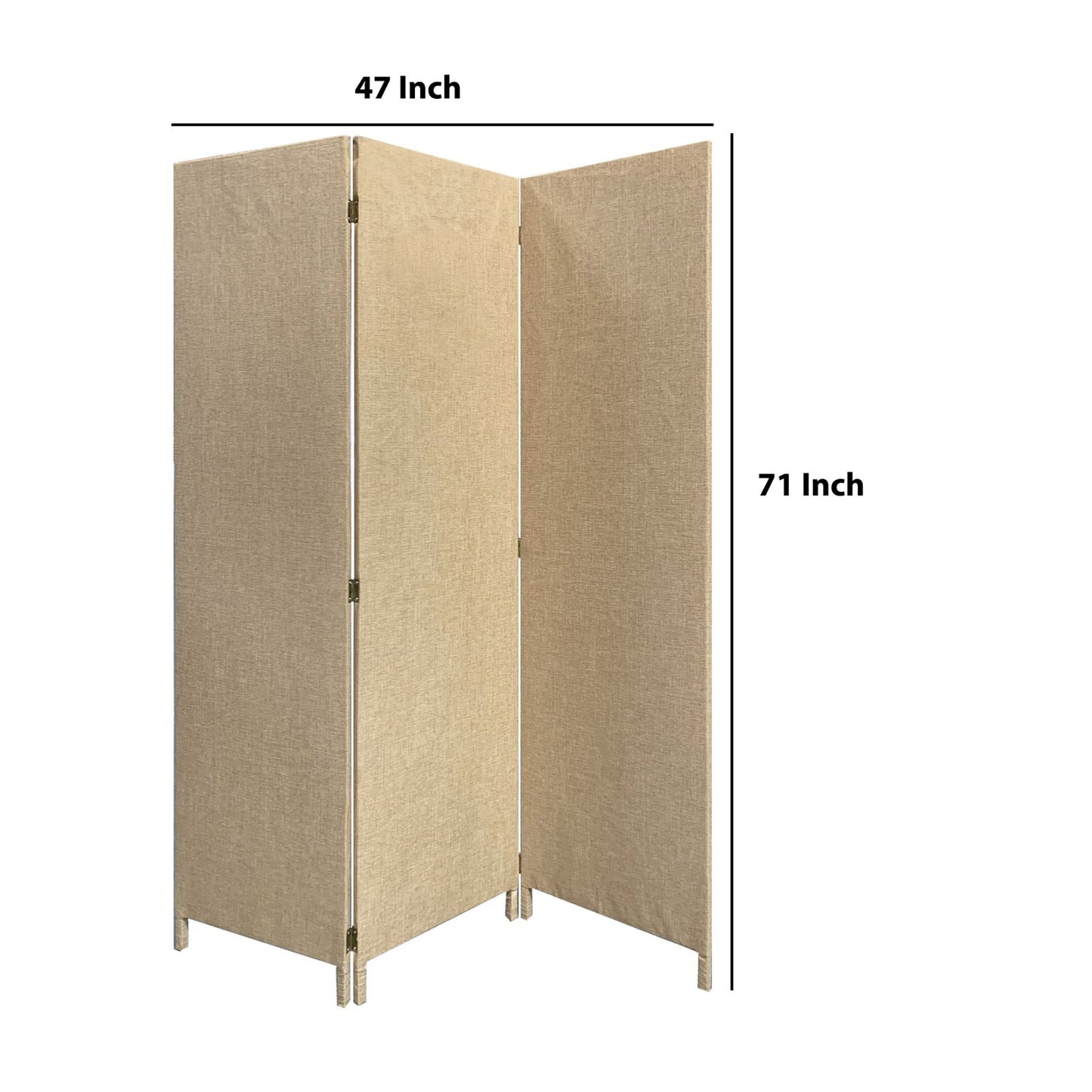 3 Panel Fabric Upholstered Wooden Screen With Straight Legs, Beige By Benzara | Room Divider |  Modishstore  - 2