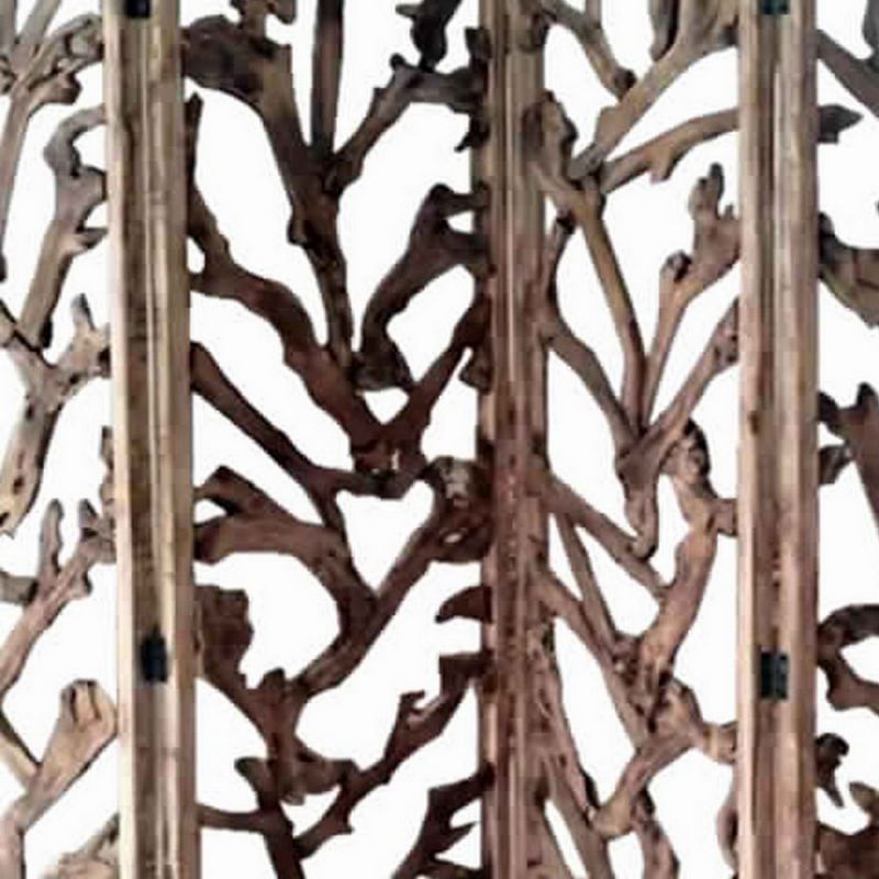 4 Panel Wooden Screen With Mulberry Alpine Like Branches Design, Brown By Benzara | Room Divider |  Modishstore  - 4