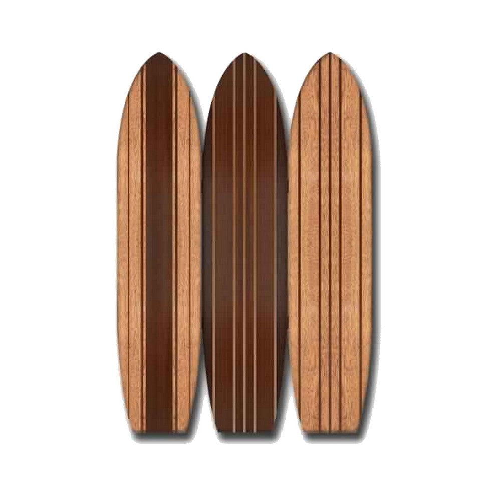 3 Panel Wooden Screen With Surfboard Shape Design, Brown By Benzara | Room Divider |  Modishstore 