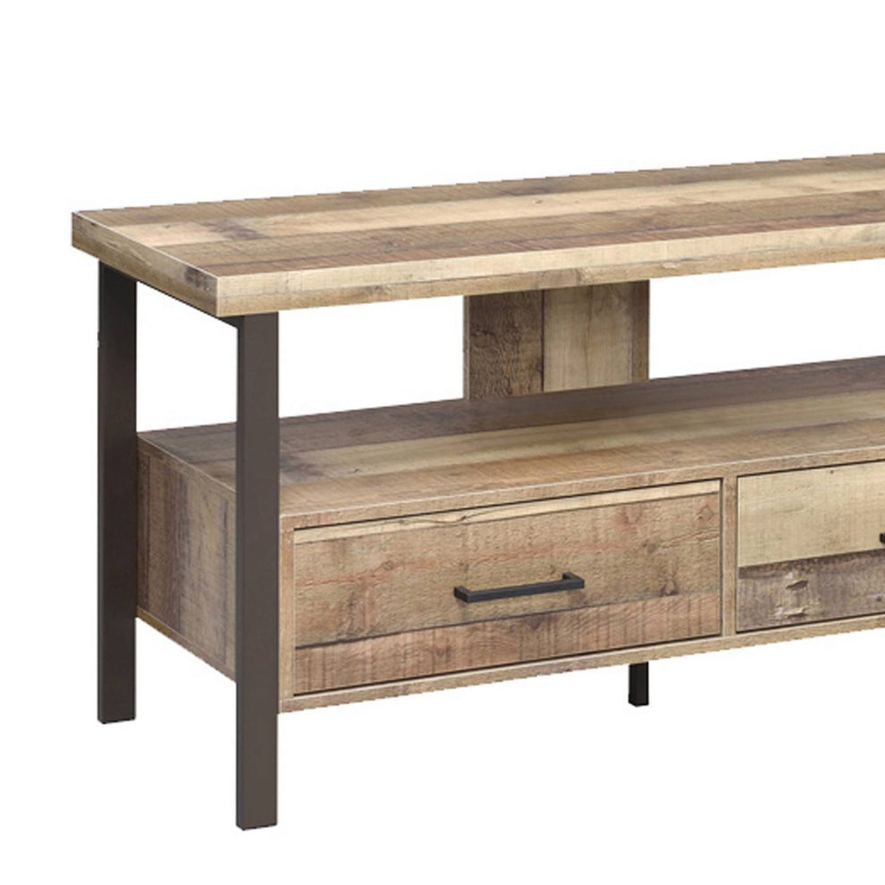 48 Inch Wooden Tv Console With 2 Storage Drawers And Open Shelf, Brown By Benzara | TV Stands |  Modishstore  - 5