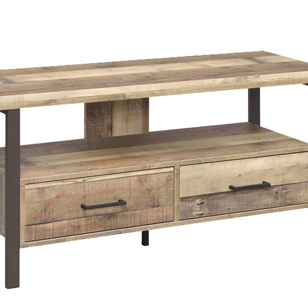 48 Inch Wooden Tv Console With 2 Storage Drawers And Open Shelf, Brown By Benzara | TV Stands |  Modishstore  - 4