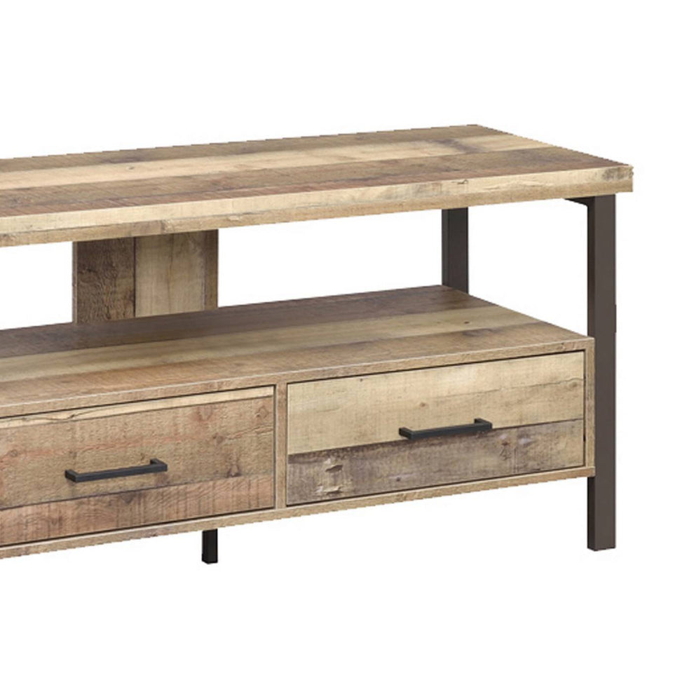 48 Inch Wooden Tv Console With 2 Storage Drawers And Open Shelf, Brown By Benzara | TV Stands |  Modishstore  - 3