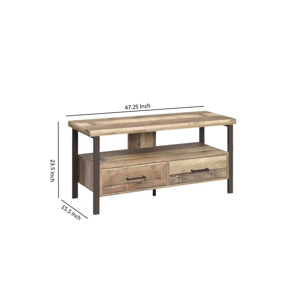 48 Inch Wooden Tv Console With 2 Storage Drawers And Open Shelf, Brown By Benzara | TV Stands |  Modishstore  - 2