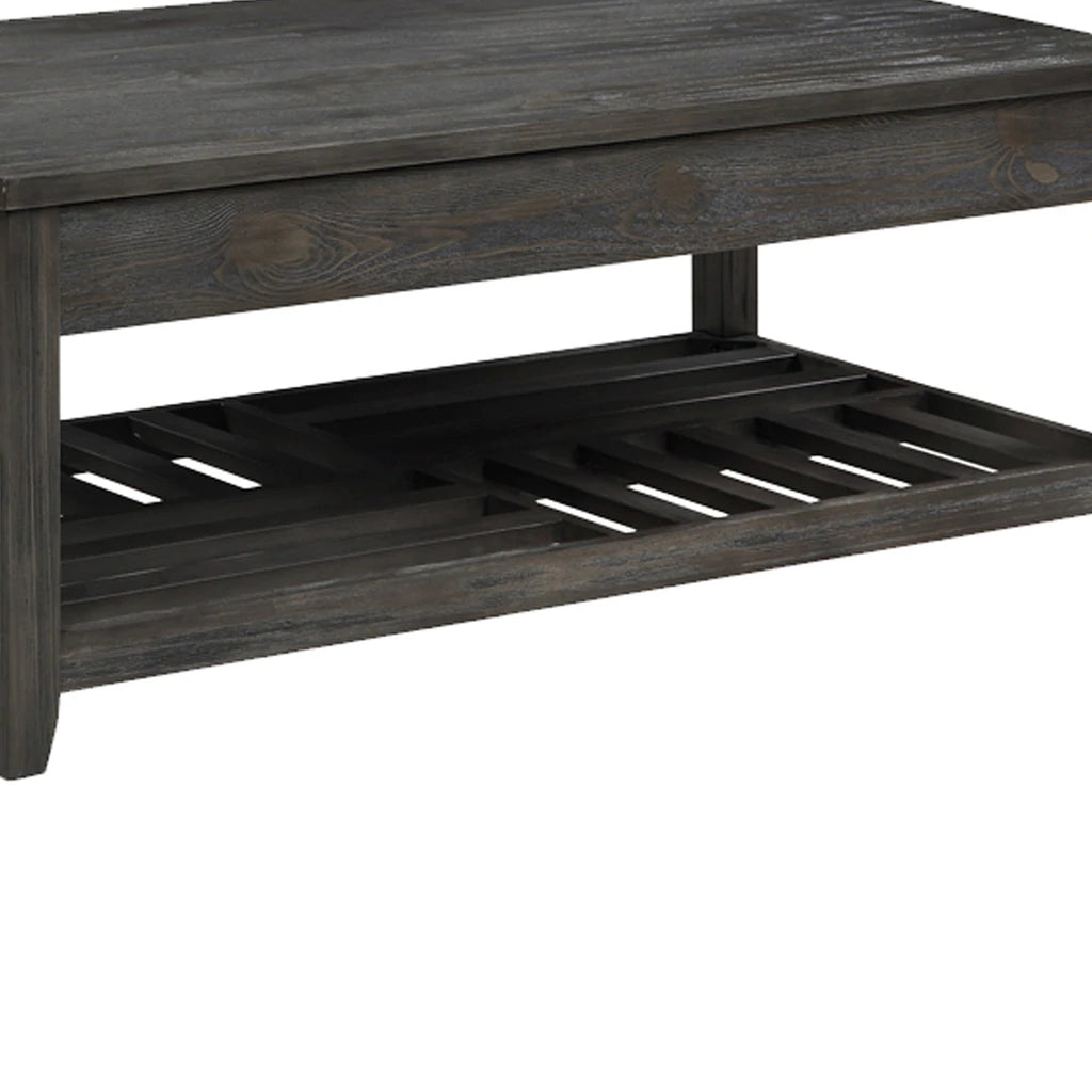 Transitional Style Wooden Coffee Table With Open Slatted Shelf, Gray By Benzara | Coffee Tables |  Modishstore  - 3