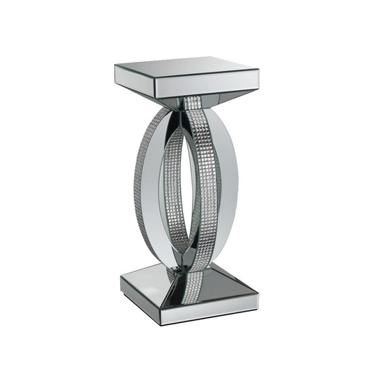 Square Wooden End Table With Curved Body And Rhinestone Accents, Silver By Benzara | End Tables | Modishstore