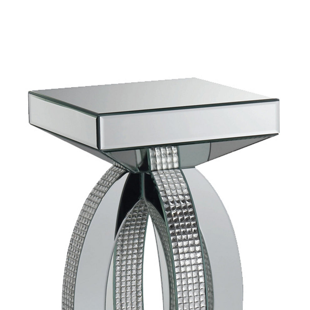 Square Wooden End Table With Curved Body And Rhinestone Accents, Silver By Benzara | End Tables | Modishstore - 2