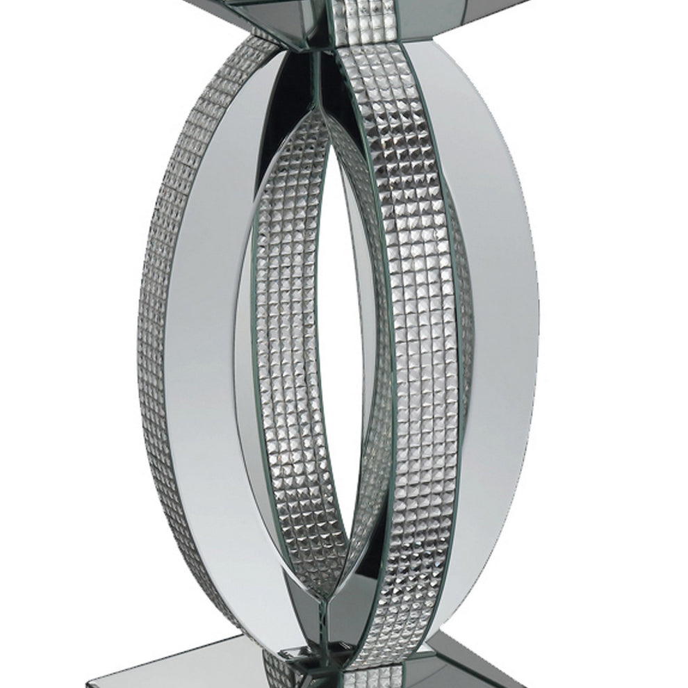 Square Wooden End Table With Curved Body And Rhinestone Accents, Silver By Benzara | End Tables | Modishstore - 3
