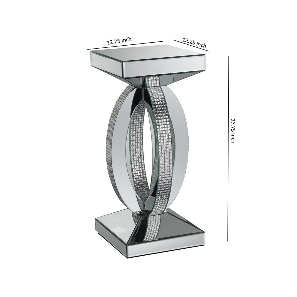 Square Wooden End Table With Curved Body And Rhinestone Accents, Silver By Benzara | End Tables | Modishstore - 5