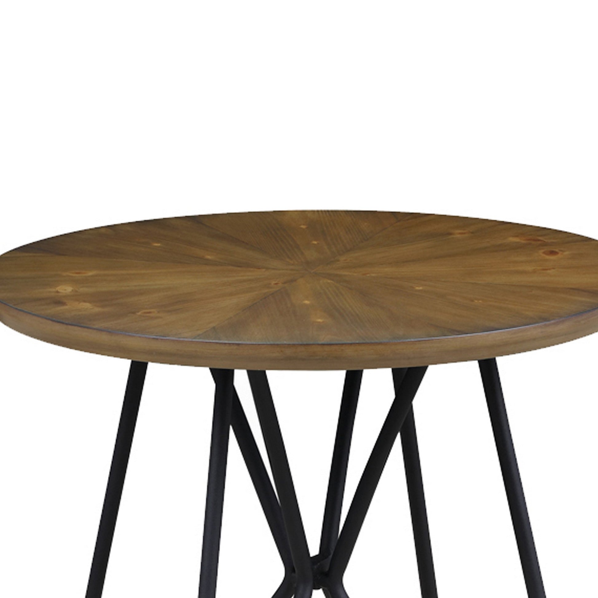 Dual Tone Round Wooden End Table With Metal Hairpin Legs, Brown And Black By Benzara | End Tables | Modishstore - 2