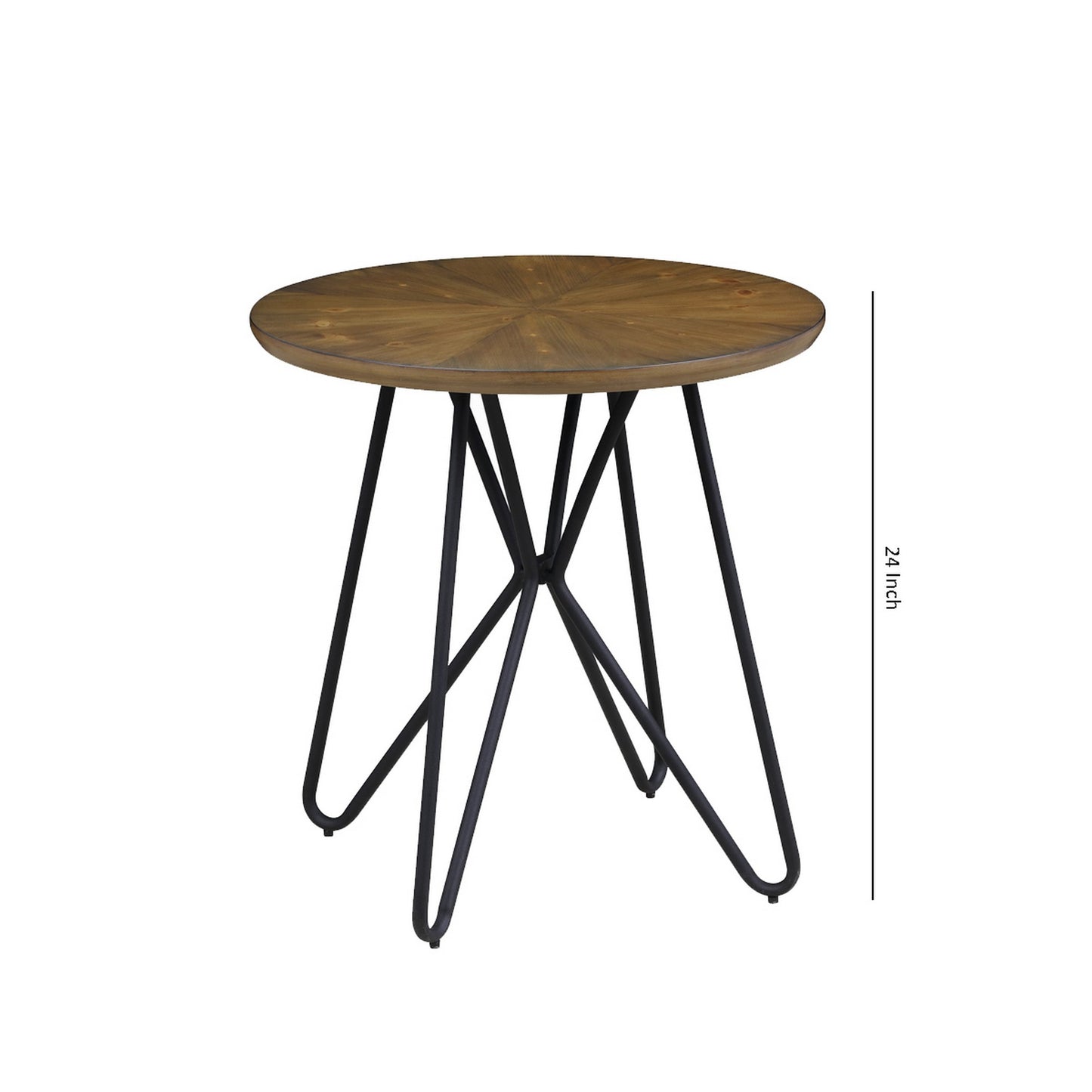 Dual Tone Round Wooden End Table With Metal Hairpin Legs, Brown And Black By Benzara | End Tables | Modishstore - 5