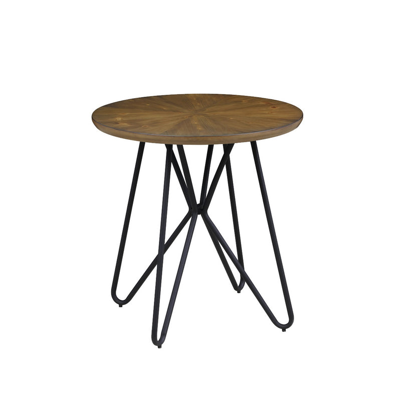 Dual Tone Round Wooden End Table With Metal Hairpin Legs, Brown And Black By Benzara | End Tables | Modishstore