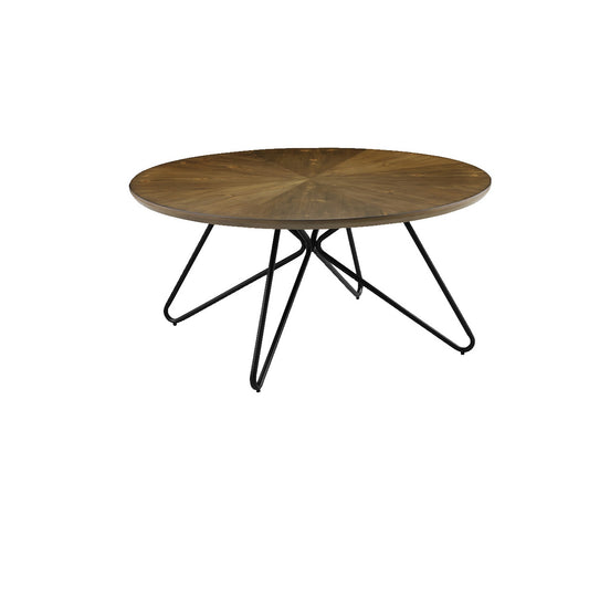 Dual Tone Round Wooden Coffee Table With Metal Hairpin Legs,Brown And Black By Benzara | Coffee Tables | Modishstore