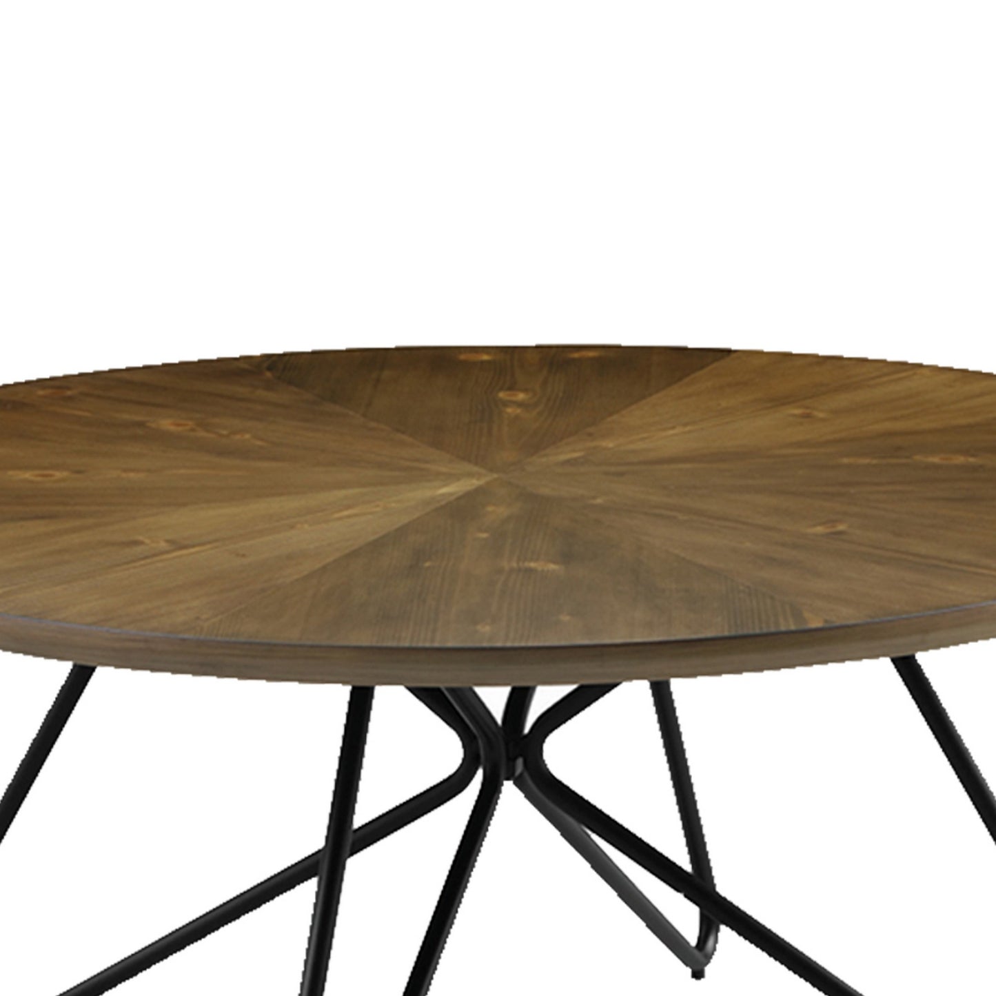 Dual Tone Round Wooden Coffee Table With Metal Hairpin Legs,Brown And Black By Benzara | Coffee Tables | Modishstore - 3