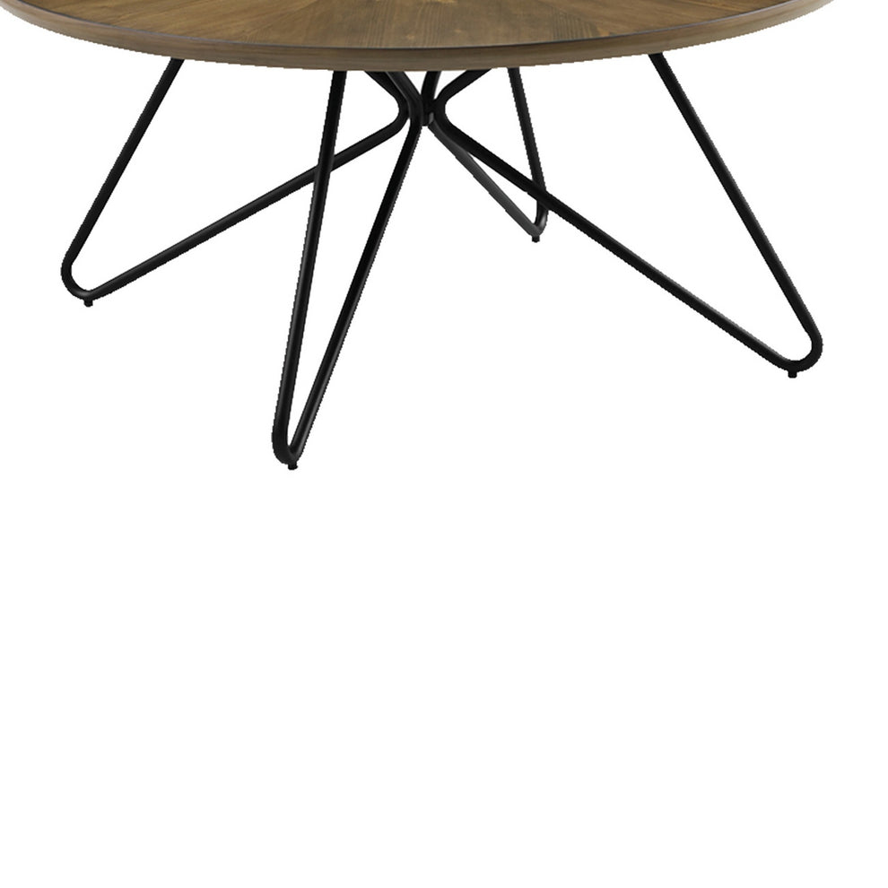 Dual Tone Round Wooden Coffee Table With Metal Hairpin Legs,Brown And Black By Benzara | Coffee Tables | Modishstore - 4