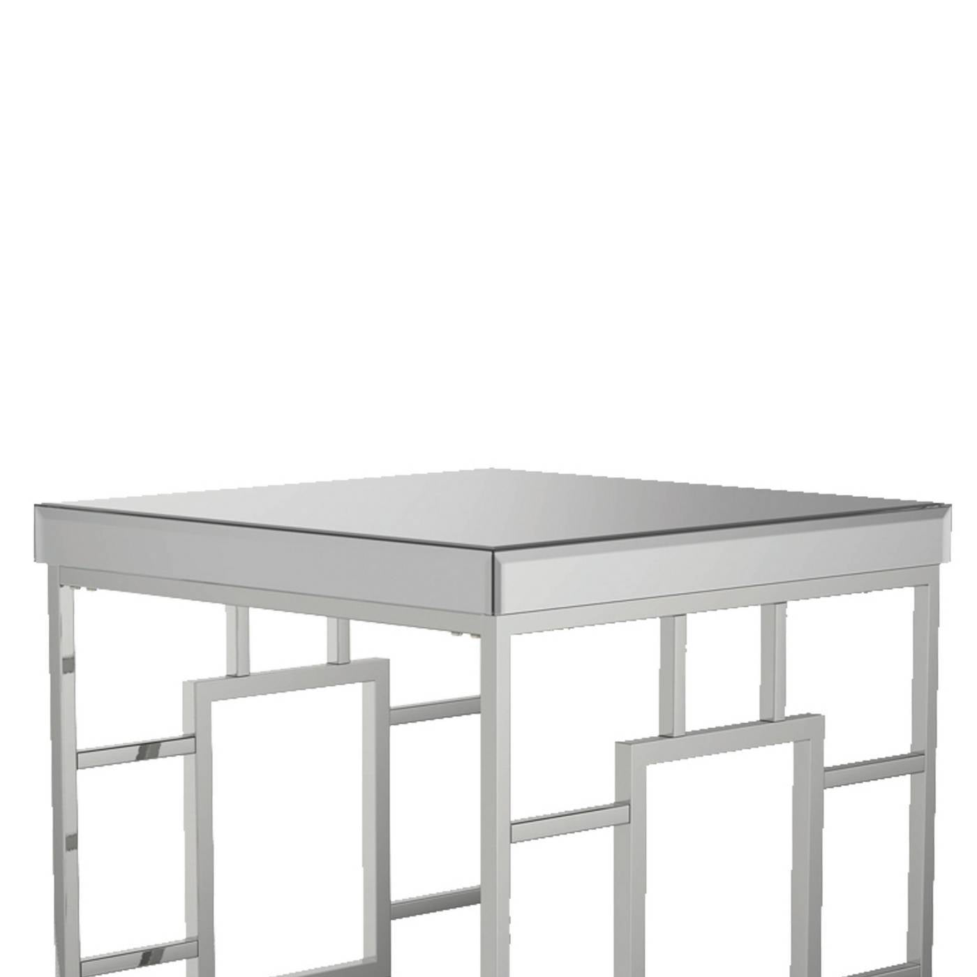 Contemporary Square End Table With Mirrored Top And Geometric Base, Silver By Benzara | End Tables |  Modishstore  - 5