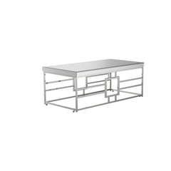 Rectangular Coffee Table With Mirrored Top With Caster Wheels, Silver By Benzara