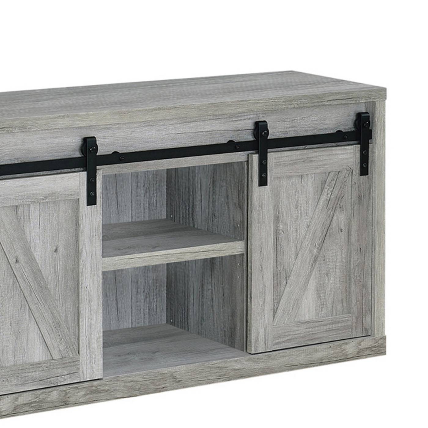 48 Inch Farmhouse Wooden Tv Console With 2 Sliding Barn Doors, Gray By Benzara | TV Stands |  Modishstore  - 3