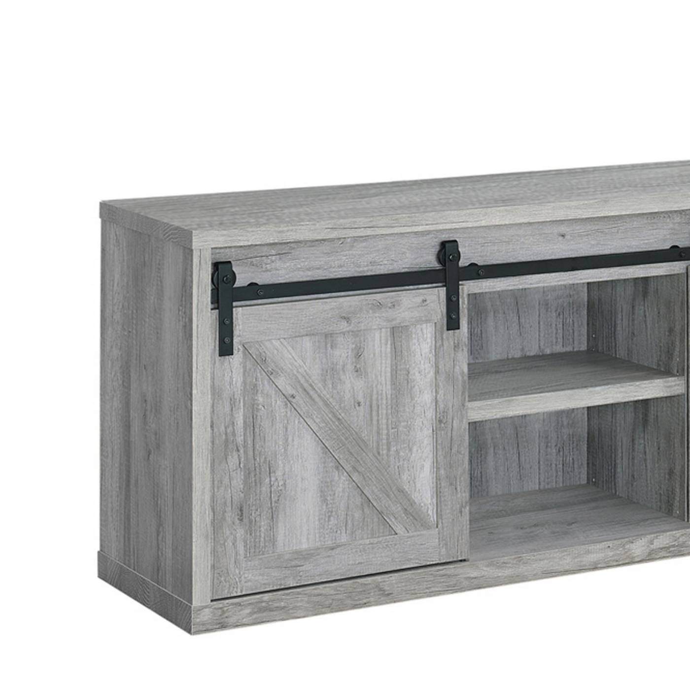 59 Inch Farmhouse Wooden Tv Console With 2 Sliding Barn Doors, Gray By Benzara | TV Stands |  Modishstore  - 5