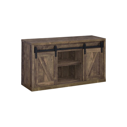 48 Inch Farmhouse Wooden Tv Console With 2 Sliding Barn Doors, Rustic Brown By Benzara | Cabinets |  Modishstore 