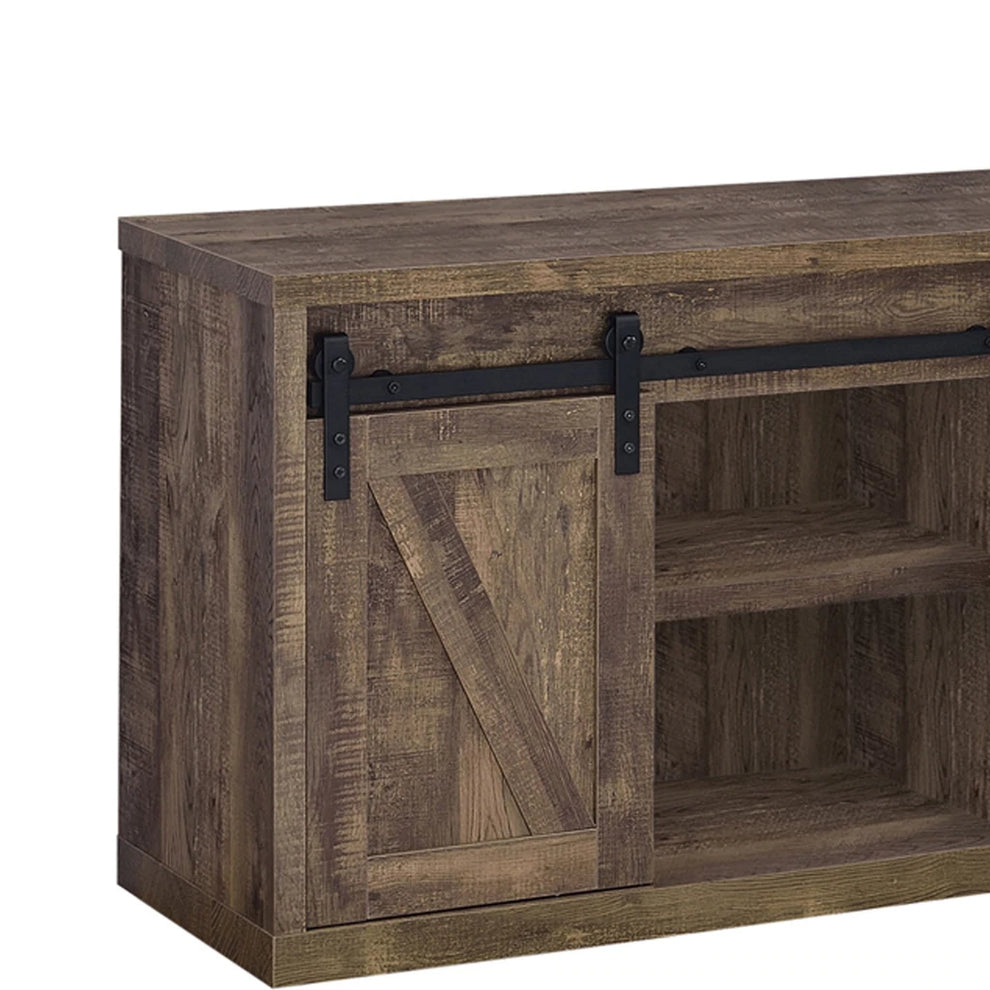 48 Inch Farmhouse Wooden Tv Console With 2 Sliding Barn Doors, Rustic Brown By Benzara | Cabinets |  Modishstore  - 3