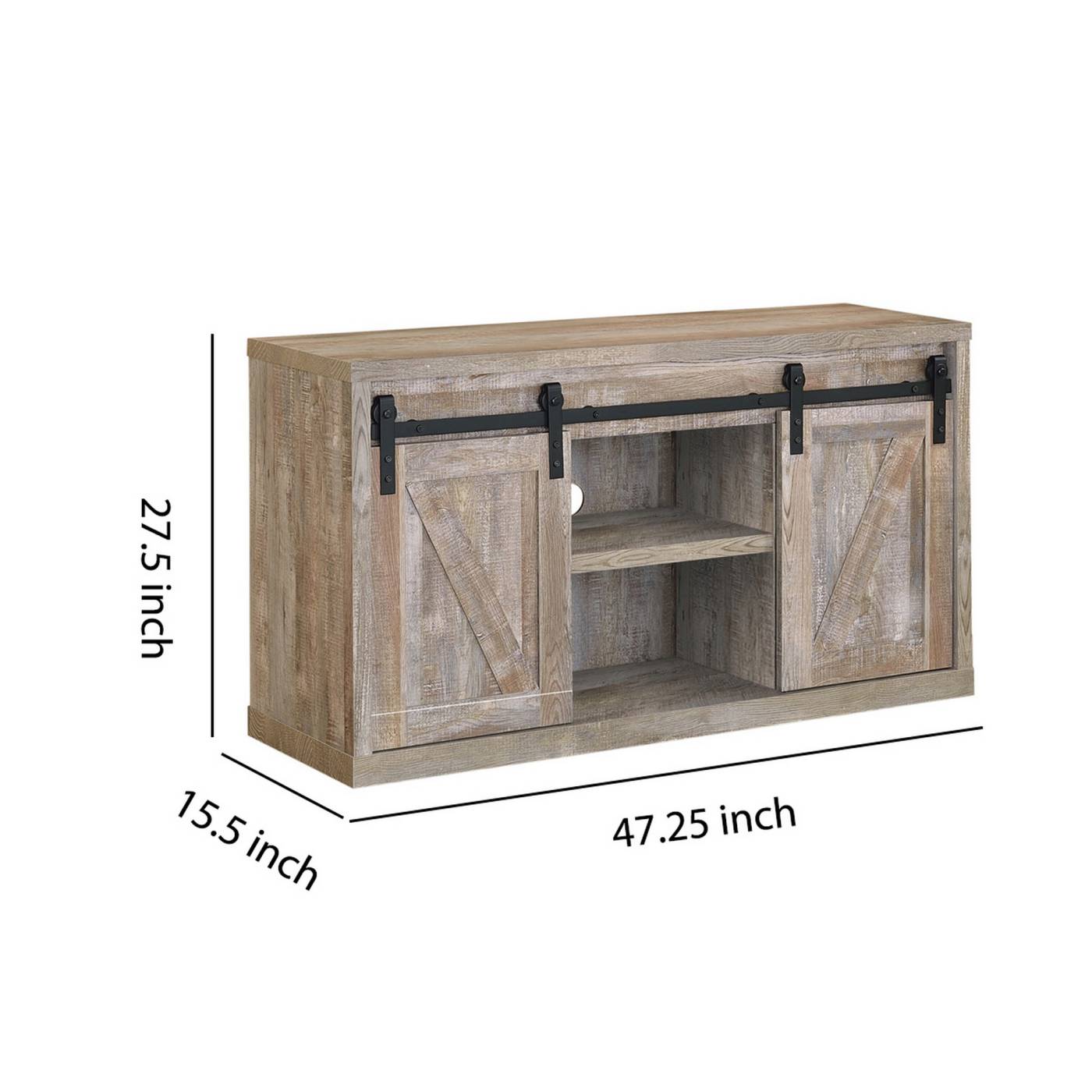 48 Inch Farmhouse Wooden Tv Console With 2 Sliding Barn Doors, Oak By Benzara | TV Stands |  Modishstore  - 2