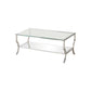 Glass Top Coffee Table With Metal Frame And Mirror Shelf, Chrome By Benzara | Coffee Tables |  Modishstore 