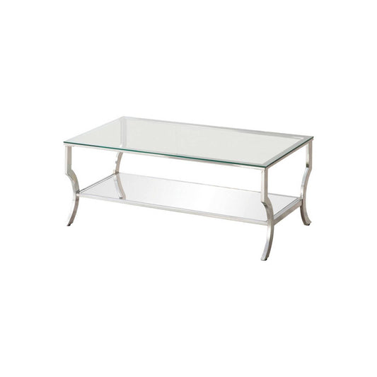 Glass Top Coffee Table With Metal Frame And Mirror Shelf, Chrome By Benzara | Coffee Tables |  Modishstore 