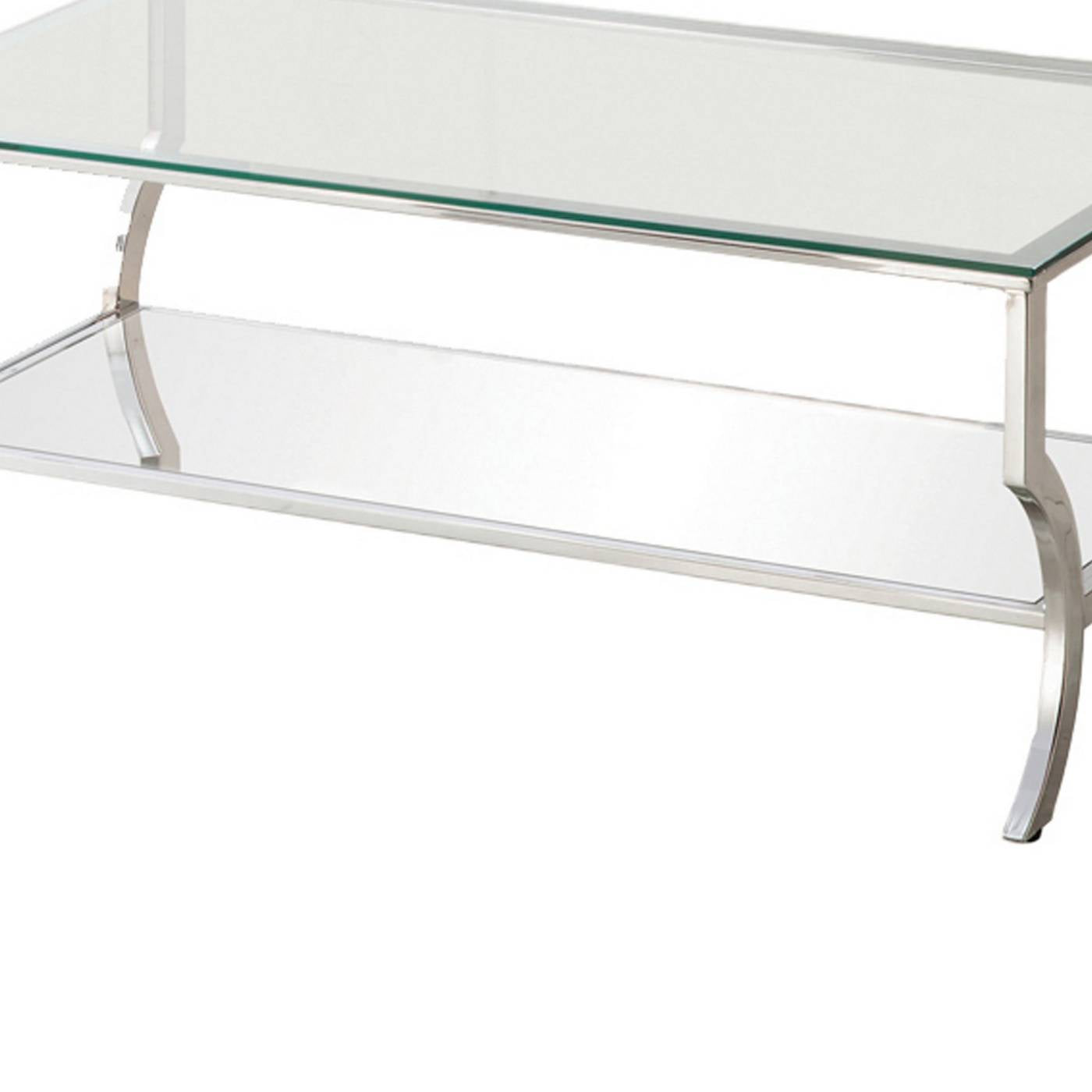Glass Top Coffee Table With Metal Frame And Mirror Shelf, Chrome By Benzara | Coffee Tables |  Modishstore  - 4