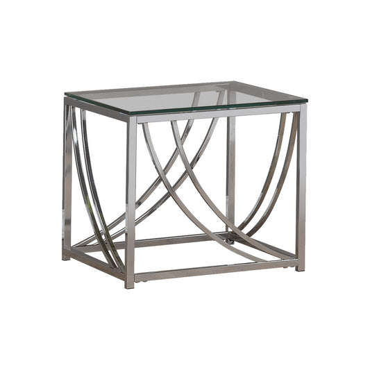Tempered Glass Top End Table With Metal Tubular Legs, Chrome And Clear By Benzara | End Tables | Modishstore
