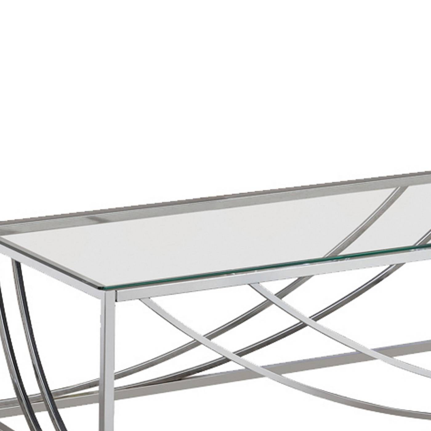 Tempered Glass Top Coffee Table With Metal Tubular Legs, Chrome And Clear By Benzara | Coffee Tables |  Modishstore  - 5