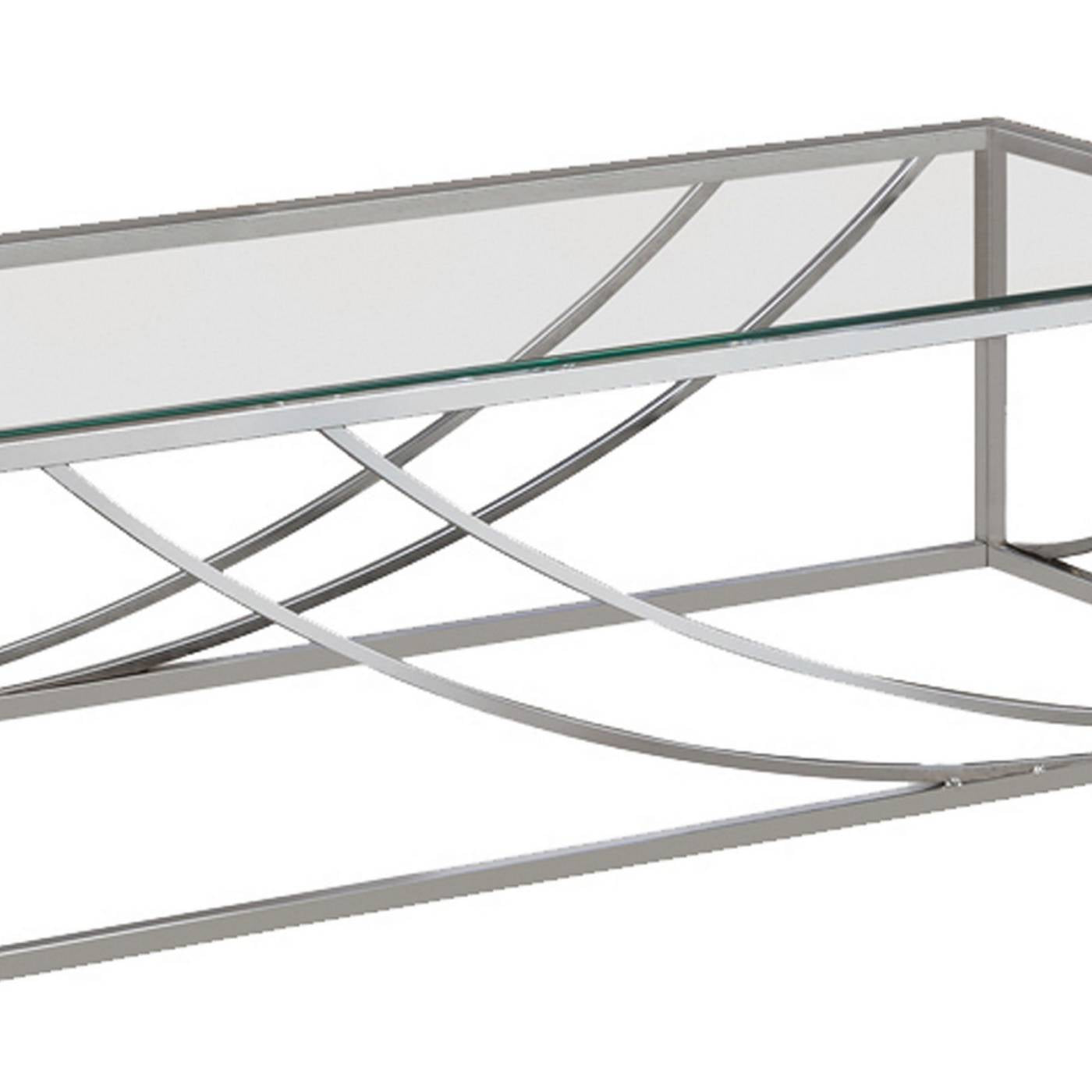 Tempered Glass Top Coffee Table With Metal Tubular Legs, Chrome And Clear By Benzara | Coffee Tables |  Modishstore  - 4